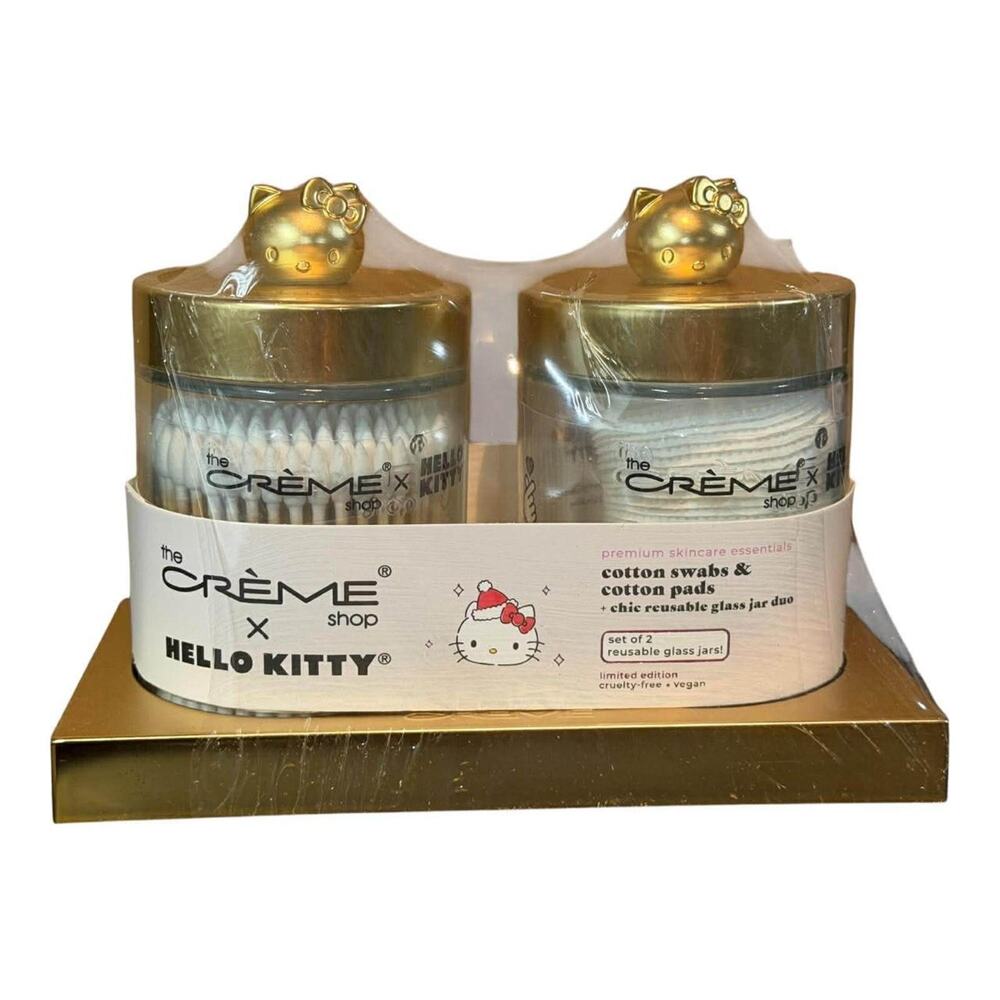 The Creme Shop x Hello Kitty Gold Cotton Swab Q-Tip Holder Canister Set